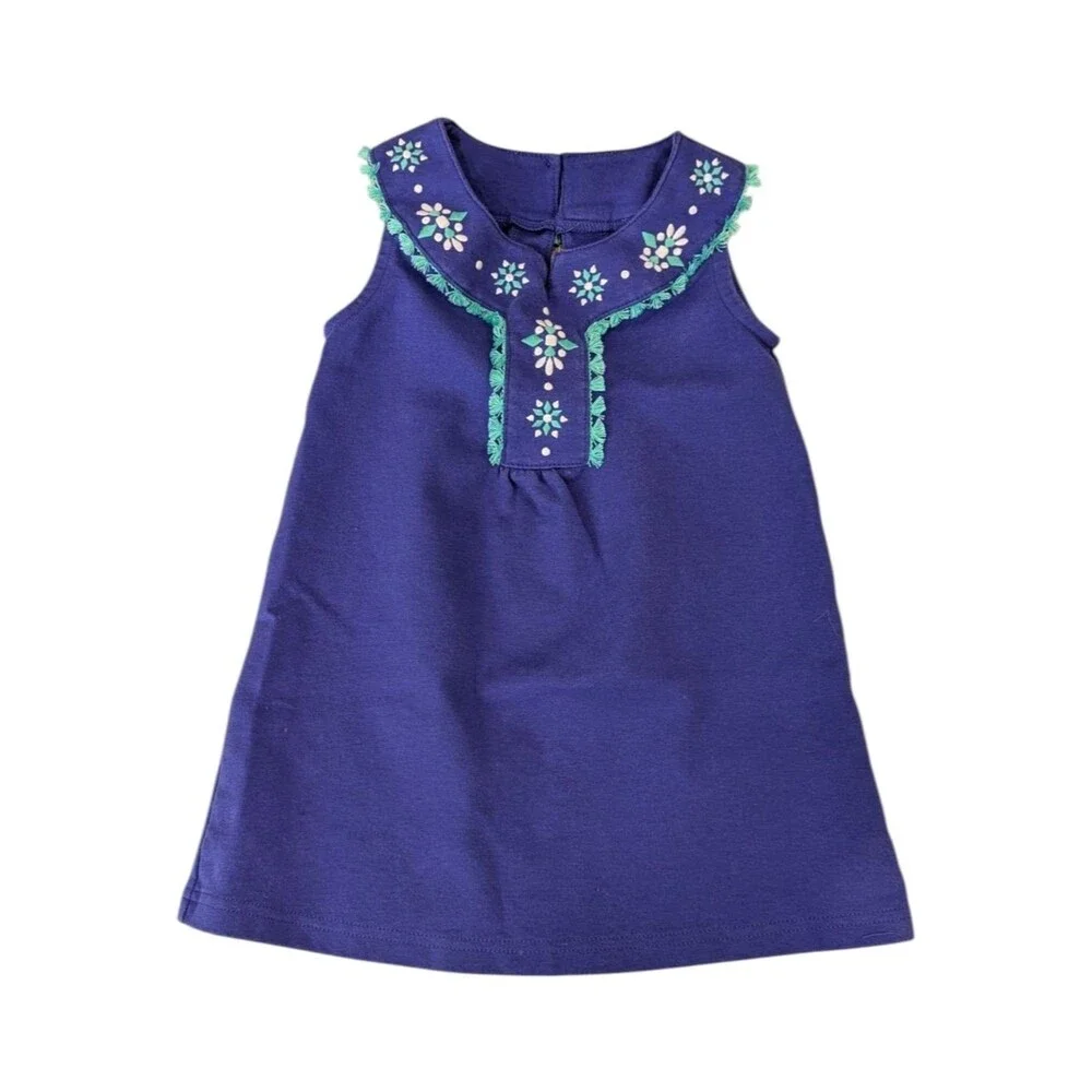 Gymboree Kids Blue Aqua White Embroidery Tank Sleeveless A Line Dress Girls 4 XS